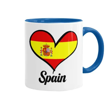 Spain flag, Κούπα χρωματιστή μπλε, κεραμική, 330ml