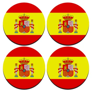Spain flag, ΣΕΤ 4 Σουβέρ ξύλινα στρογγυλά (9cm)