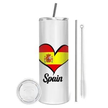 Spain flag, Tumbler stainless steel 600ml, with metal straw & cleaning brush
