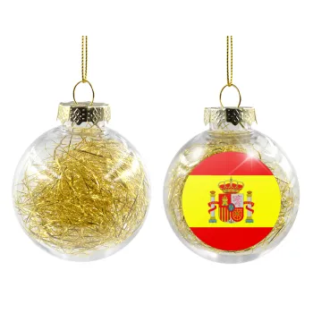 Spain flag, Transparent Christmas tree ball ornament with gold filling 8cm