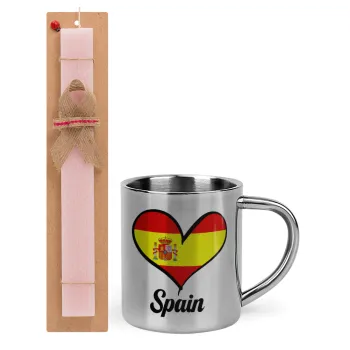 Spain flag, Easter Set, metallic thermal cup (300ml) & aromatic flat Easter candle (30cm) (PINK)