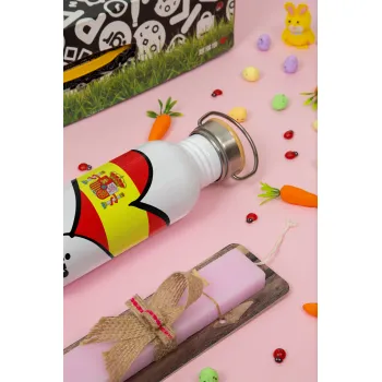 Spain flag, Πασχαλινή Λαμπάδα με παγούρι μεταλλικό (620ml, stainless steel) & κερί αρωματικό πλακέ (30cm) (ΡΟΖ)