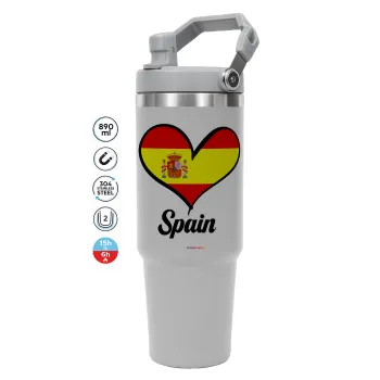 Spain flag, GREY Travel Tumbler with Handle 890ml