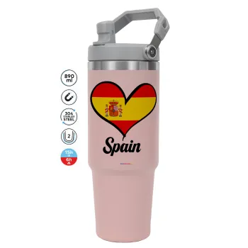Spain flag, PINK Travel Tumbler with Handle 890ml