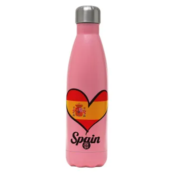 Spain flag, Μεταλλικό παγούρι θερμός Ροζ Ματ (Stainless steel), διπλού τοιχώματος, 500ml