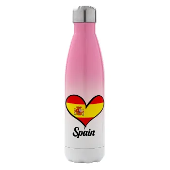 Spain flag, Μεταλλικό παγούρι θερμός Ροζ/Λευκό (Stainless steel), διπλού τοιχώματος, 500ml