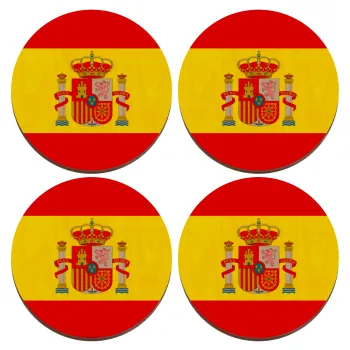 Spain flag, ΣΕΤ x4 Σουβέρ ξύλινα στρογγυλά plywood (9cm)