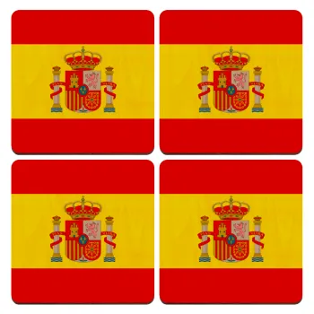 Spain flag, ΣΕΤ x4 Σουβέρ ξύλινα τετράγωνα plywood (9cm)
