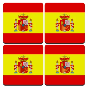 Spain flag, ΣΕΤ 4 Σουβέρ ξύλινα τετράγωνα (9cm)
