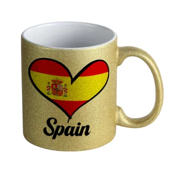 Spain flag, Κούπα Χρυσή Glitter που γυαλίζει, κεραμική, 330ml