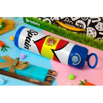 Spain flag, Easter candle, Childrens hot water bottle, stainless steel, with safety straw, BLUE (500ml)