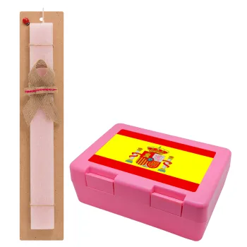 Spain flag, Easter Set, children's snack container PINK & scented flat Easter candle (30cm) (PINK)