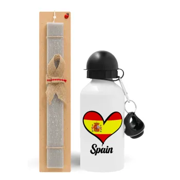 Spain flag, Easter Set, metallic aluminum water bottle (500ml) & aromatic flat Easter candle (30cm) (GRAY)