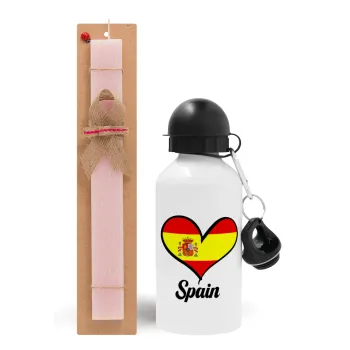 Spain flag, Easter Set, metallic aluminum bottle (500ml) & aromatic flat Easter candle (30cm) (PINK)