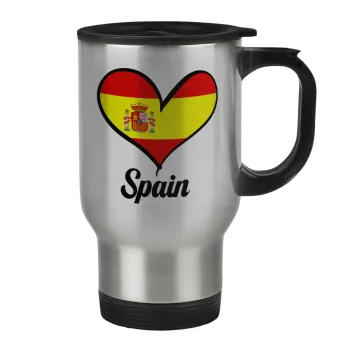 Spain flag, Κούπα ταξιδιού ανοξείδωτη με καπάκι, διπλού τοιχώματος (θερμό) 450ml