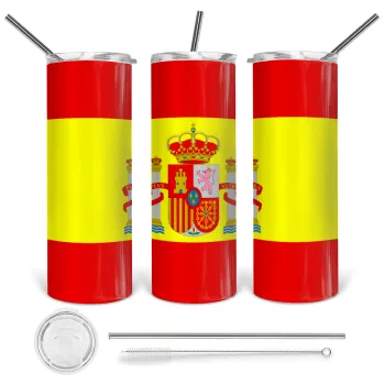 Spain flag, Tumbler ποτήρι θερμό από ανοξείδωτο ατσάλι 600ml, με μεταλλικό καλαμάκι & βούρτσα καθαρισμού