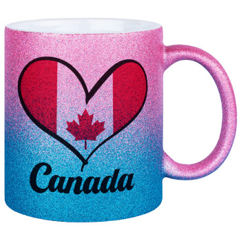 Canada flag, Κούπα Χρυσή/Μπλε Glitter, κεραμική, 330ml