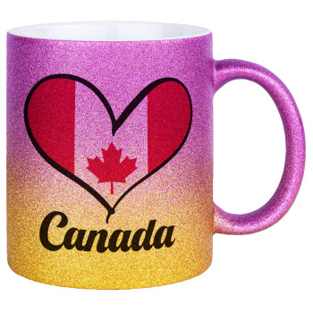 Canada flag, Κούπα Χρυσή/Ροζ Glitter, κεραμική, 330ml