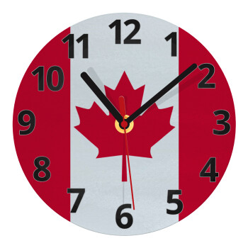 Canada flag, Ρολόι τοίχου γυάλινο (20cm)