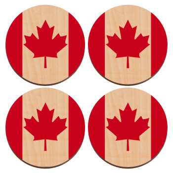 Canada flag, ΣΕΤ x4 Σουβέρ ξύλινα στρογγυλά plywood (9cm)