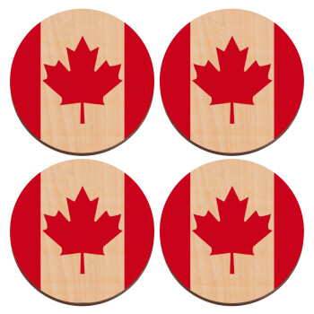 Canada flag, ΣΕΤ x4 Σουβέρ ξύλινα στρογγυλά plywood (9cm)