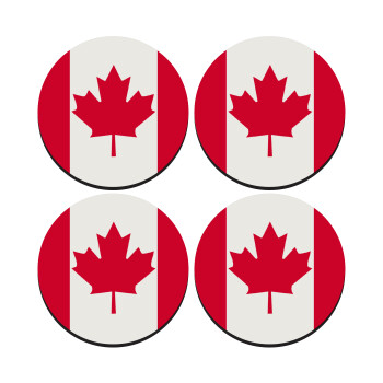 Canada flag, ΣΕΤ 4 Σουβέρ ξύλινα στρογγυλά (9cm)