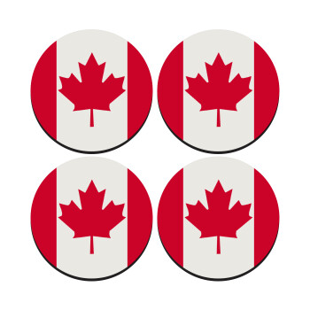 Canada flag, ΣΕΤ 4 Σουβέρ ξύλινα στρογγυλά (9cm)
