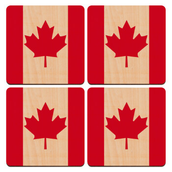 Canada flag, ΣΕΤ x4 Σουβέρ ξύλινα τετράγωνα plywood (9cm)