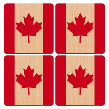 Canada flag, ΣΕΤ x4 Σουβέρ ξύλινα τετράγωνα plywood (9cm)