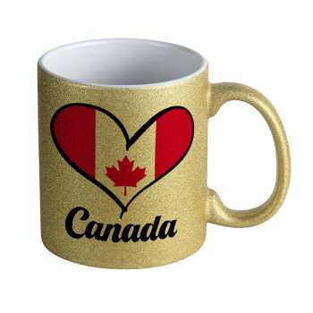 Canada flag, Κούπα Χρυσή Glitter που γυαλίζει, κεραμική, 330ml