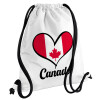 Canada flag, Τσάντα πλάτης πουγκί GYMBAG λευκή, με τσέπη (40x48cm) & χονδρά κορδόνια