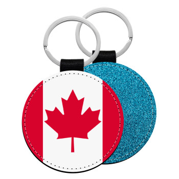Canada flag, Μπρελόκ Δερματίνη, στρογγυλό ΜΠΛΕ (5cm)