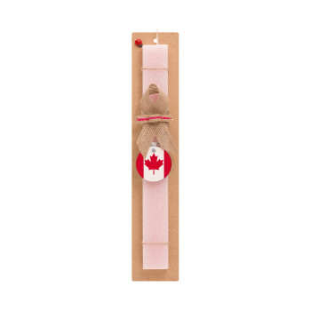 Canada flag, Πασχαλινό Σετ, ξύλινο μπρελόκ & πασχαλινή λαμπάδα αρωματική πλακέ (30cm) (ΡΟΖ)