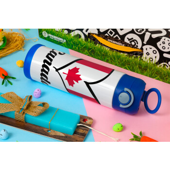 Canada flag, Easter candle, Childrens hot water bottle, stainless steel, with safety straw, BLUE (500ml)