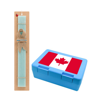 Canada flag, Πασχαλινό Σετ, παιδικό δοχείο κολατσιού ΓΑΛΑΖΙΟ & πασχαλινή λαμπάδα αρωματική πλακέ (30cm) (ΤΙΡΚΟΥΑΖ)