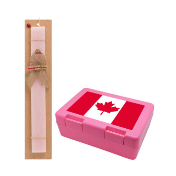 Canada flag, Πασχαλινό Σετ, παιδικό δοχείο κολατσιού ΡΟΖ & πασχαλινή λαμπάδα αρωματική πλακέ (30cm) (ΡΟΖ)