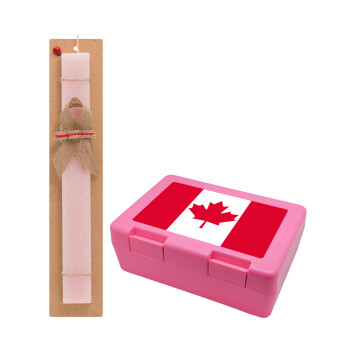 Canada flag, Easter Set, children's snack container PINK & scented flat Easter candle (30cm) (PINK)