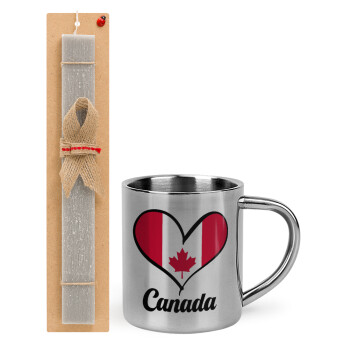 Canada flag, Πασχαλινό Σετ, μεταλλική κούπα θερμό (300ml) & πασχαλινή λαμπάδα αρωματική πλακέ (30cm) (ΓΚΡΙ)