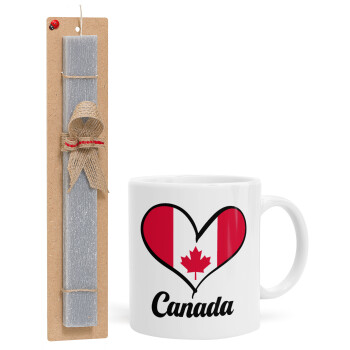Canada flag, Easter Set, Ceramic Cup (330ml) & Easter aromatic flat candle (30cm) (GRAY)