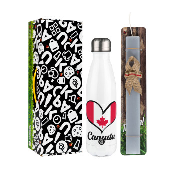 Canada flag, Easter candle, metallic white thermos bottle (500ml) & aromatic flat candle (30cm) (GRAY)