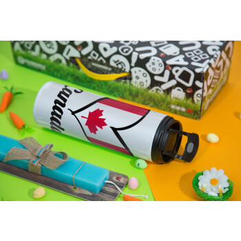 Canada flag, Easter candle,Travel Tumbler 2 Lids, with metal straw & cleaning brush & aromatic flat candle (30cm) (BLUE)