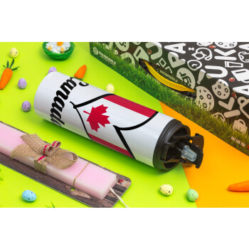 Canada flag, Πασχαλινή Λαμπάδα με Travel Tumbler θερμό με διπλό καπάκι (600ml, BPA free) & κερί αρωματικό πλακέ (30cm) (ΡΟΖ)