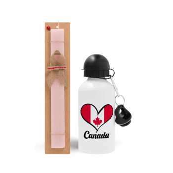 Canada flag, Easter Set, metallic aluminum bottle (500ml) & aromatic flat Easter candle (30cm) (PINK)