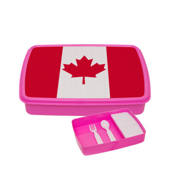 Canada flag, ΡΟΖ παιδικό δοχείο φαγητού (lunchbox) πλαστικό με παιδικά μαχαιροπίρουρα & 2 εσωτερικά δοχεία (BPA-FREE) Lunch Βox M23 x Π18 x Υ4cm