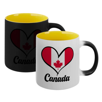Canada flag, Κούπα Μαγική εσωτερικό κίτρινη, κεραμική 330ml που αλλάζει χρώμα με το ζεστό ρόφημα (1 τεμάχιο)