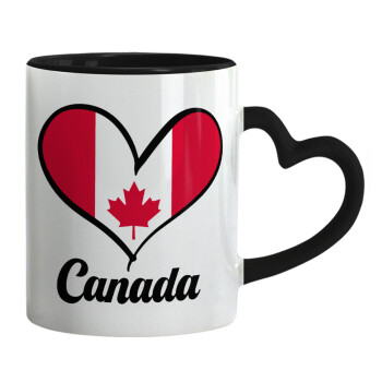 Canada flag, Κούπα καρδιά χερούλι μαύρη, κεραμική, 330ml