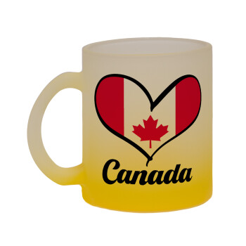 Canada flag, Κούπα γυάλινη δίχρωμη με βάση το κίτρινο ματ, 330ml