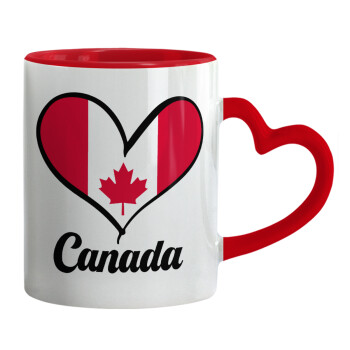 Canada flag, Κούπα καρδιά χερούλι κόκκινη, κεραμική, 330ml