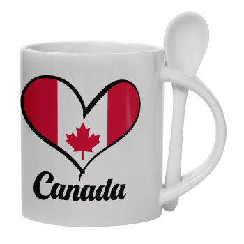 Canada flag, Ceramic coffee mug with Spoon, 330ml (1pcs)