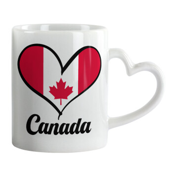 Canada flag, Κούπα καρδιά χερούλι λευκή, κεραμική, 330ml